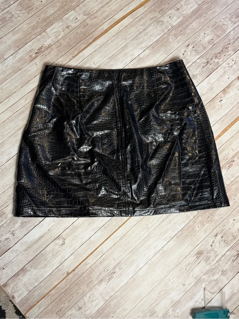 Bar III Black Faux Croc Mini Skirt - Picture 5 of 8